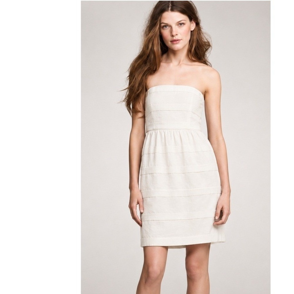 J.Crew Ginny Strapless Ivory Textured Cotton Ribbon Dress Size 12